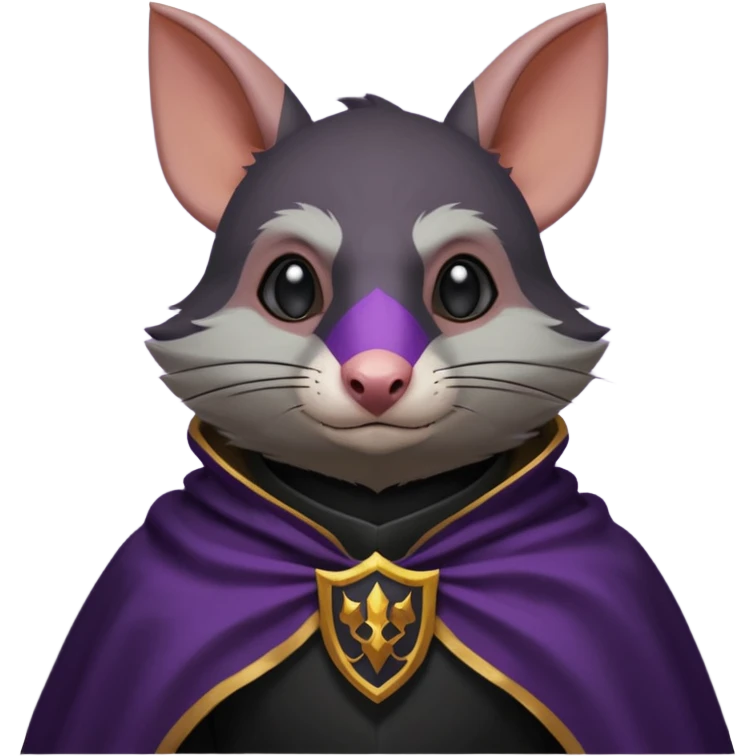 alors ce raton laver doit être équipé d'une cape de thieving noir avec trim bordure mauve comme dans le jeu old school runescape. au centre de la cape une icone de masque de voleur est visible . l'expression du visage du raton est ultra surpris "shock" emoji