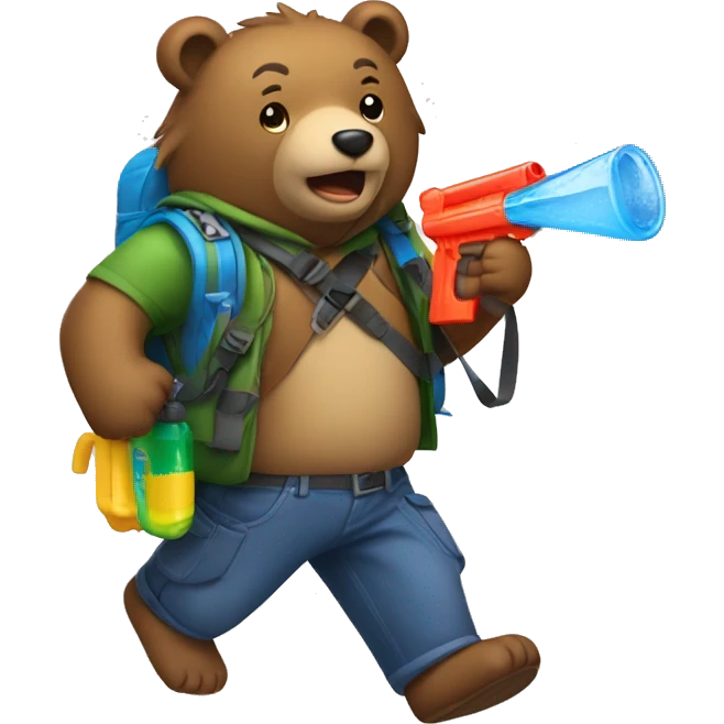 Bear in a gang pulling out a water gun from a backpack emoji