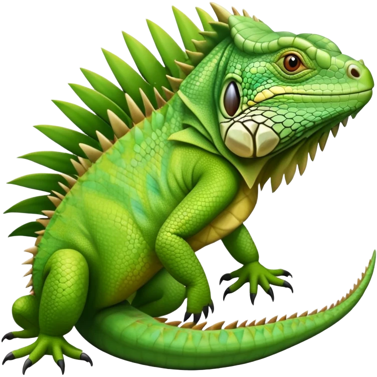 A green iguana with scales, spikes on its back, and a long tail emoji