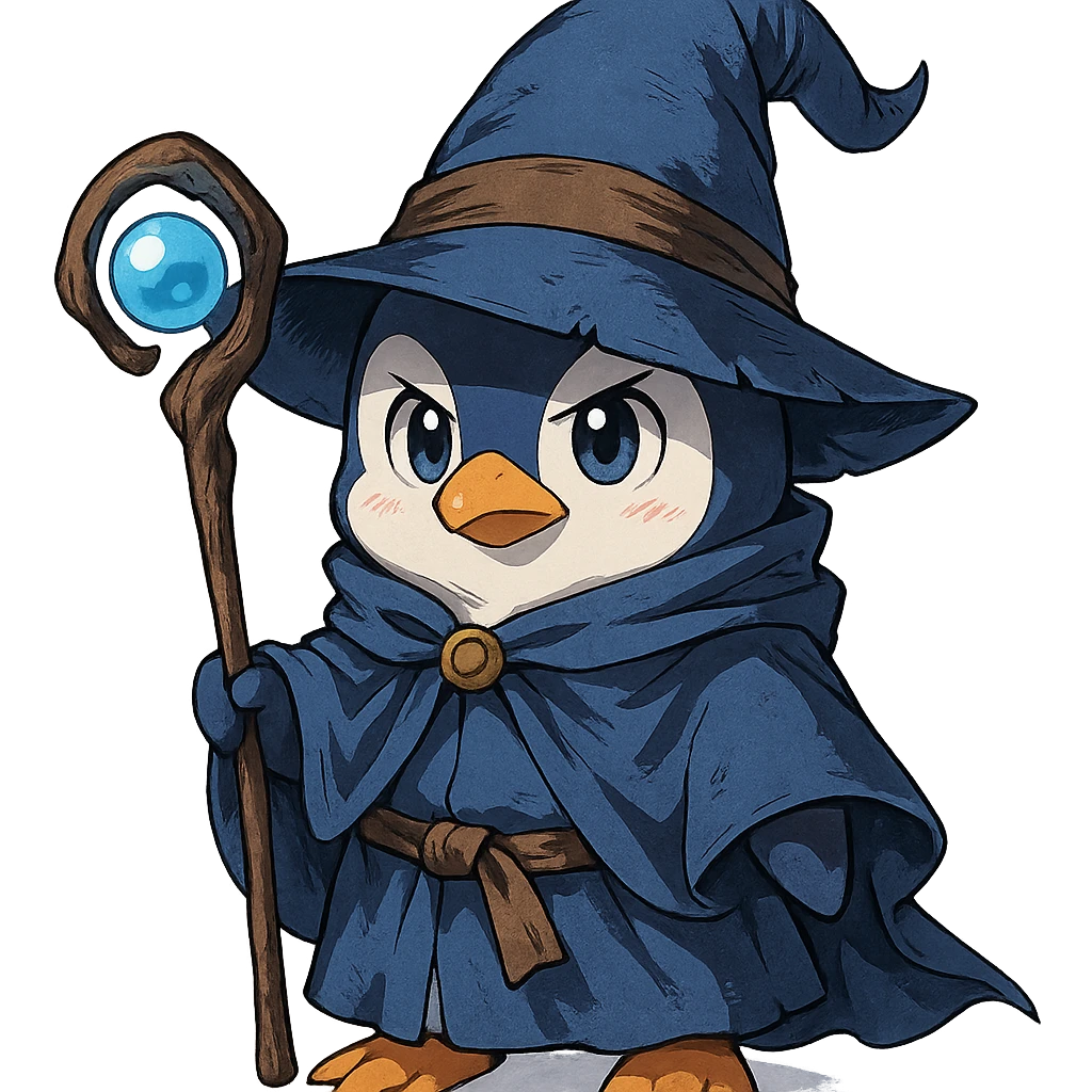 anime style penguin as a wizard emoji
