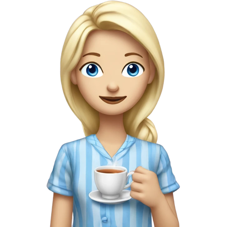 Blonde woman with blue eyes in pyjamas drinking tea  emoji