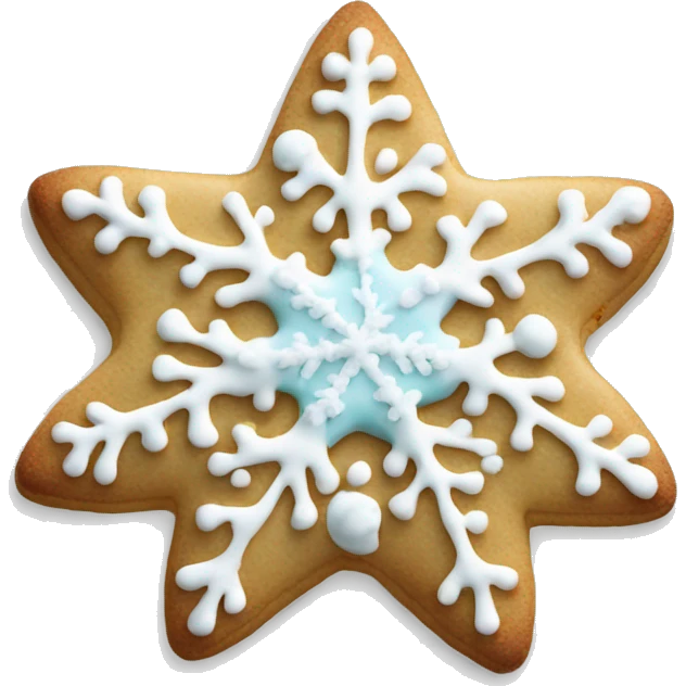 Create a smiley Christmas cookie in the shape of a star or snowflake. The cookies are decorated with white icing and sprinkled with colored sugar. It should look appetizing and festive emoji