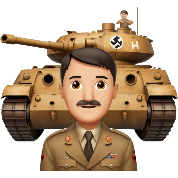 сделай стикер с гигачадом гитлером и взорваным танком на заднем фоне emoji