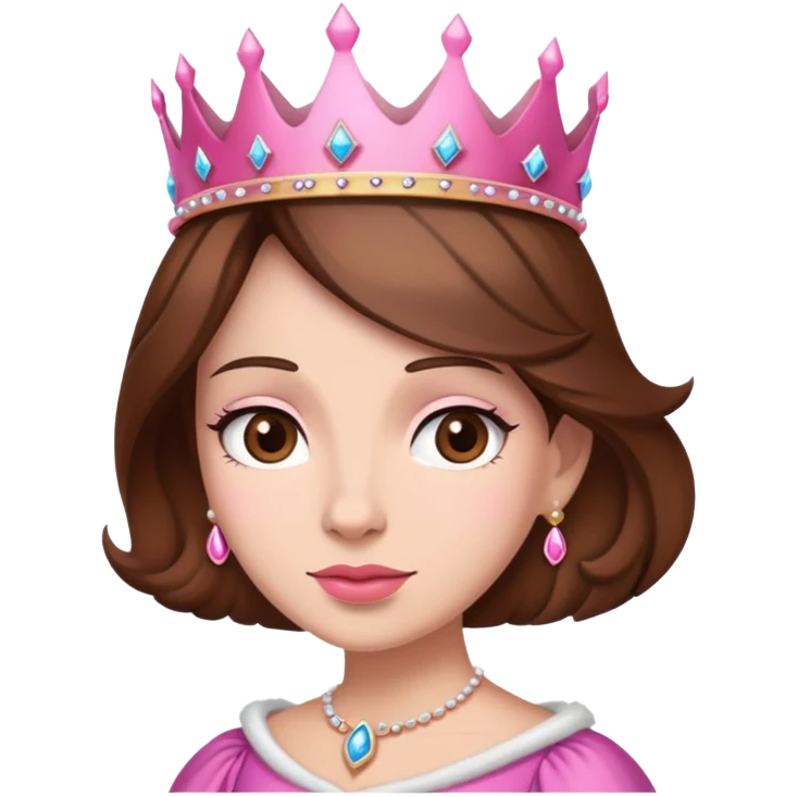 Queen, brown hair, pink crown emoji