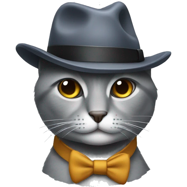 Grey cat wearing a fedora emoji