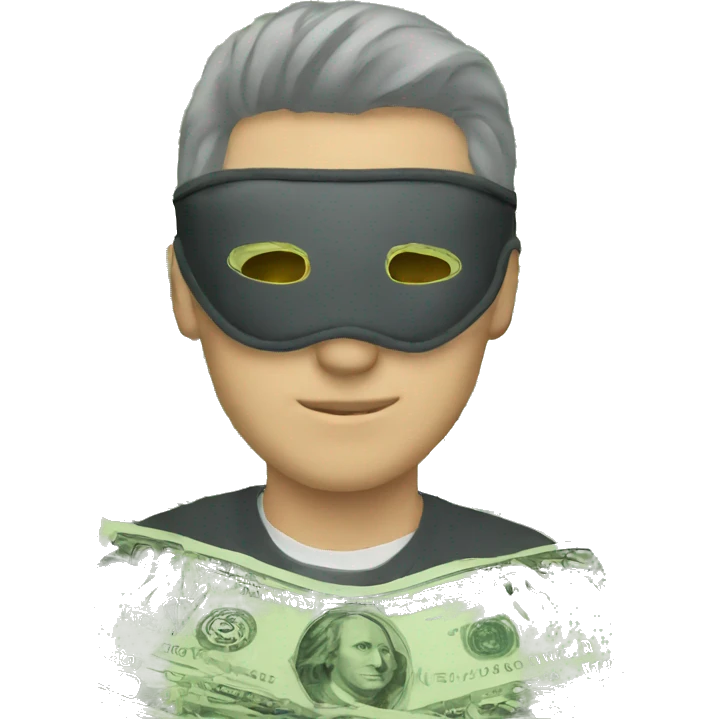 man wearing eye mask made of money emoji