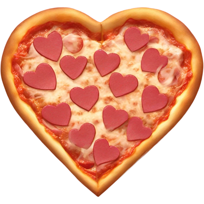 Realistic heart shaped pizza sitting flat in a open pink pizza box. emoji