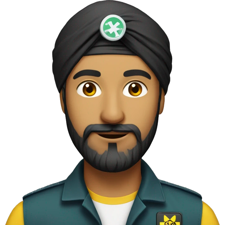 Tall sikh man with beard wearing a black turban and a yellow paramedic jacket emoji