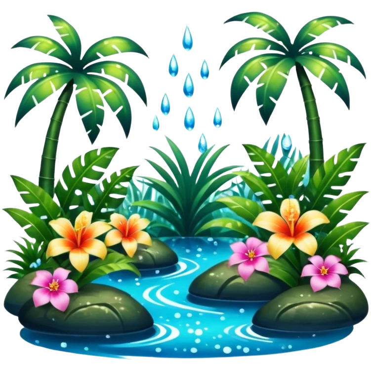 Lush exotic tropical sparkly colorful flowery jungle nature glittery water wildlife beautiful pretty aesthetic scenery  emoji