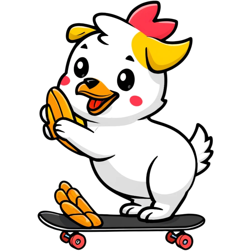 dog riding skateboard eating chicken wing emoji