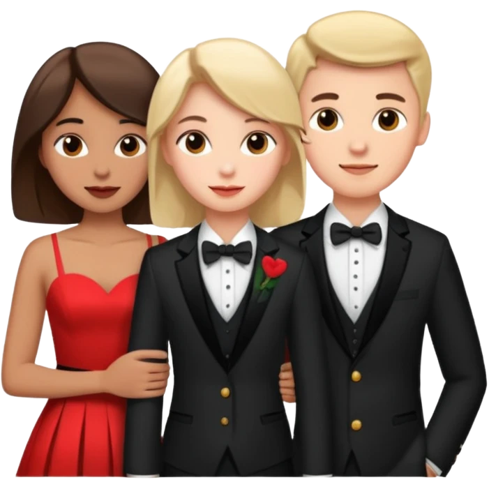 three people: two guys, one girl

they're in love, they're dressed emoji