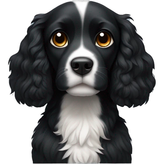 Small completely black spaniel with black fur on his whole face and white fur only on his chest emoji