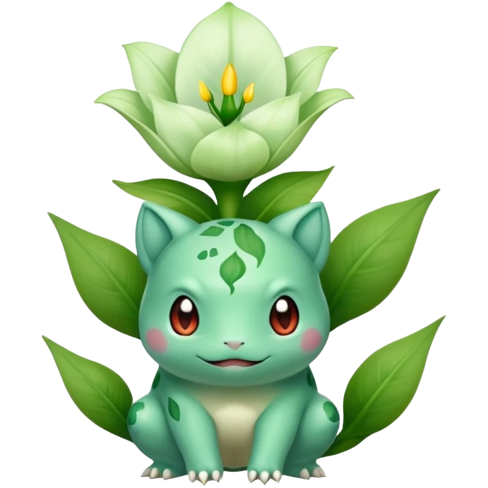 Bulbasaur with a small green, unopened plant bulb with layered petals, resembling a lily bud on back emoji