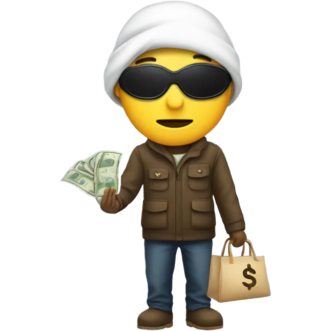 Rober emoji with eye mask and bag of money emoji