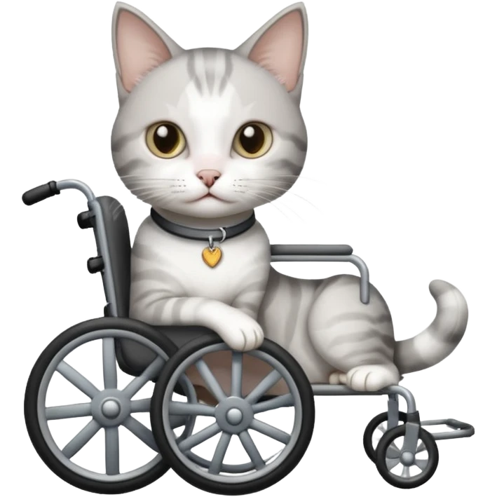 disabled grey and white cat in pet wheelchair emoji