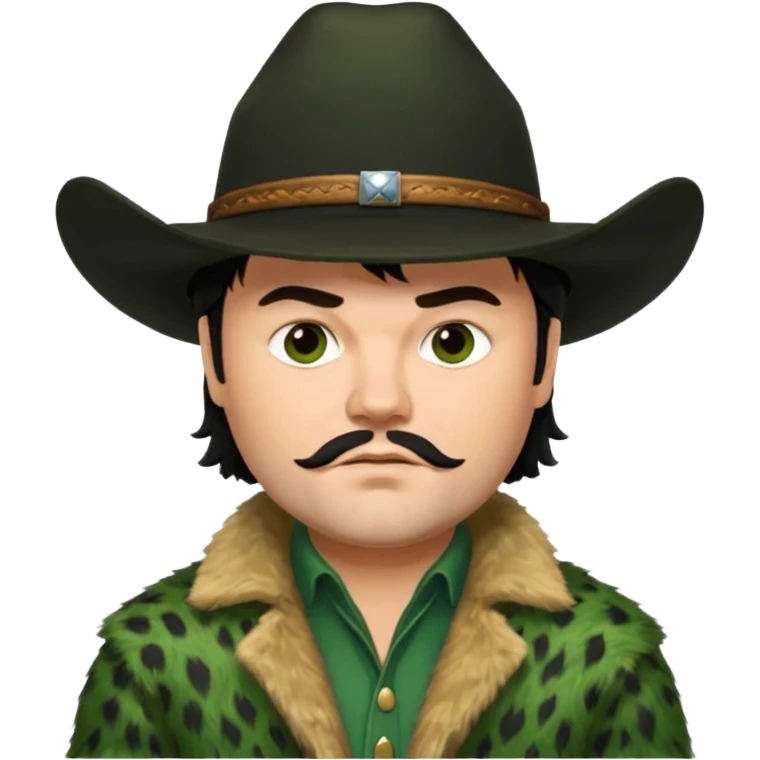 jack black haired cowboy in green fur coat with black hat emoji