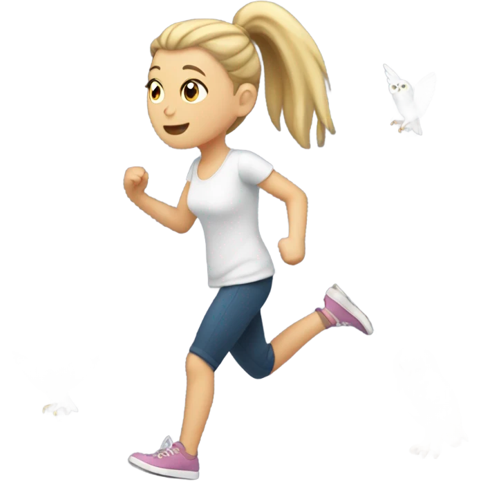 White Girl with ponytail running away from owl emoji