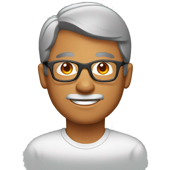 Man with grey air,orange glasses white tshirt emoji