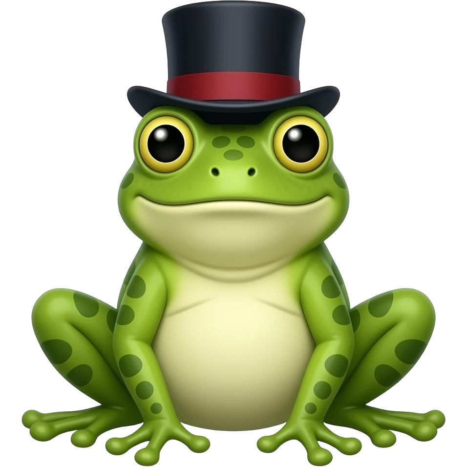 crea un sapo con un gorro elegante emoji