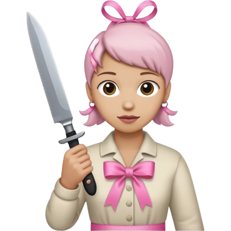 the handle of the knife is tied with a pink ribbon emoji