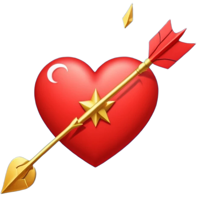 A red heart, crescent moon, and an arrow or comet streak flying across. 	•	Symbolizes “taking all the hearts” and “shooting the moon.” emoji