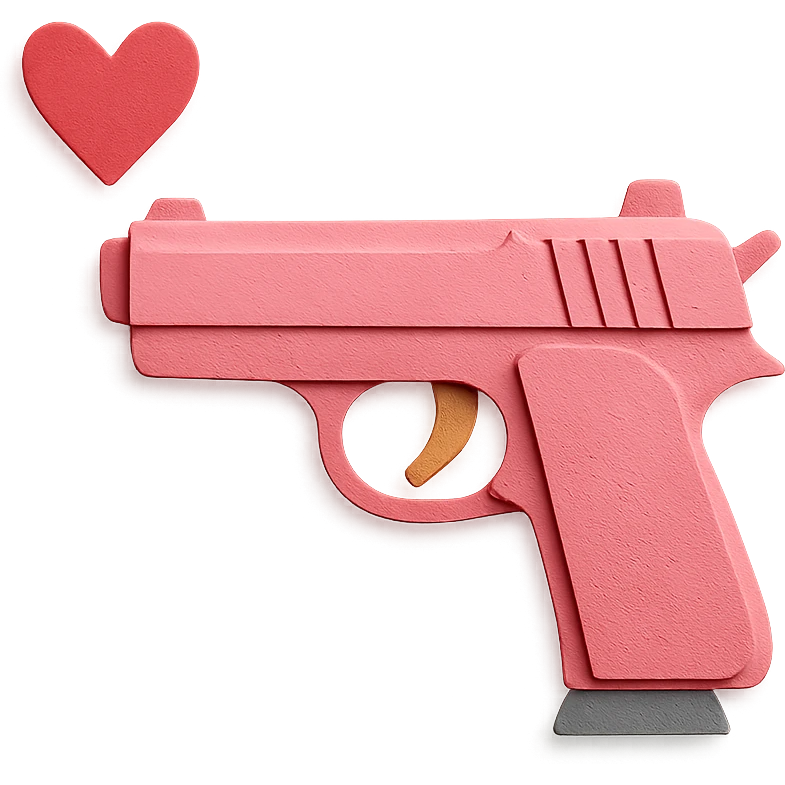 pink heart pistol, paper craft style, layered paper textures, handmade look emoji