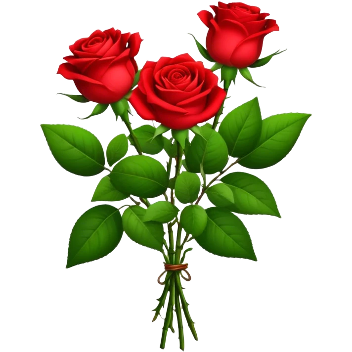 bouquet Bright Red Tea Rose, luxuriant, leaf, bud emoji