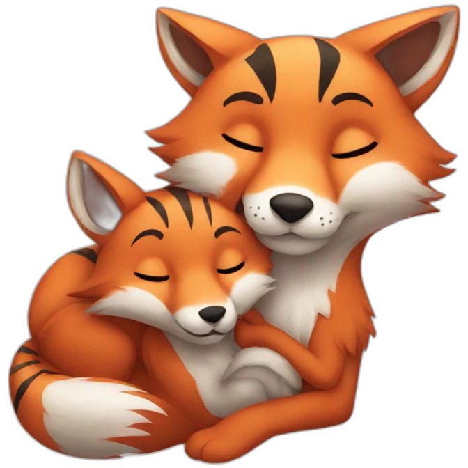 fox cuddles with tiger emoji
