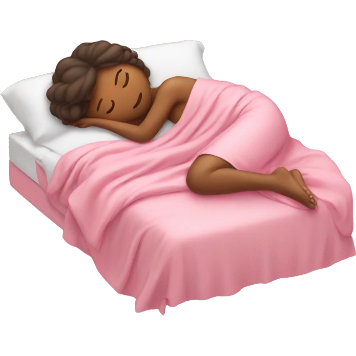 Tan girl sleeping in pink sheets emoji