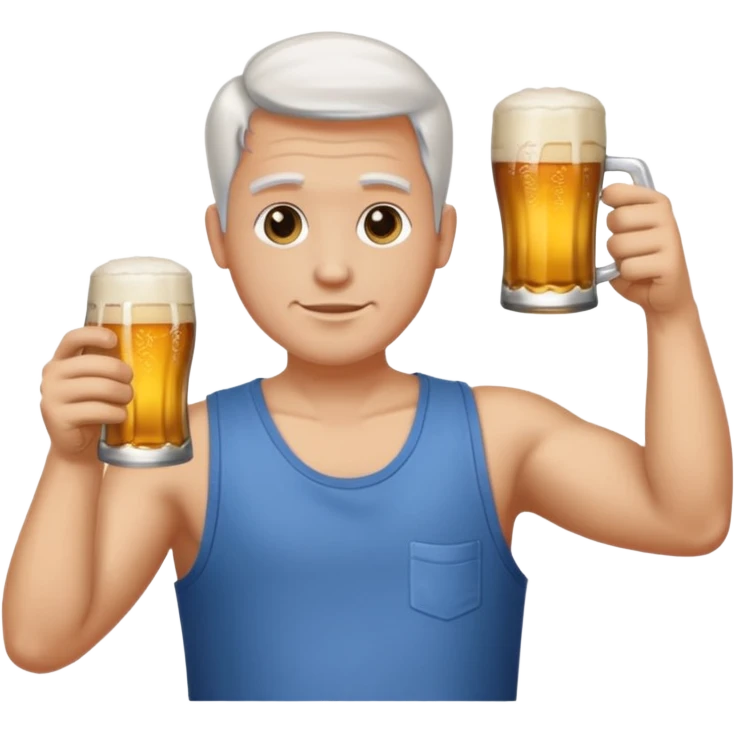 Emoji beauf avec un coupe de cheveux mulet accentué, un ventre vraiment rond, un débardeur et une bière dans la main emoji
