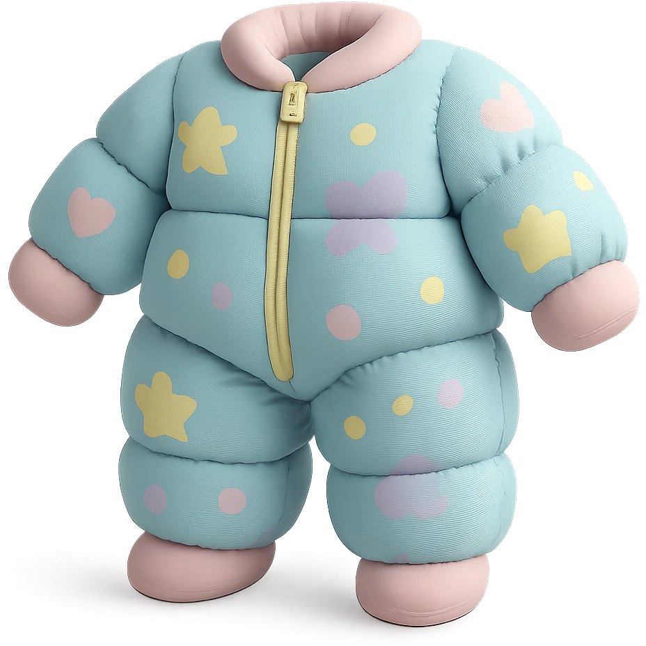 cushion style onesie pajamas with playful patterns, soft and puffy look, pastel colors emoji