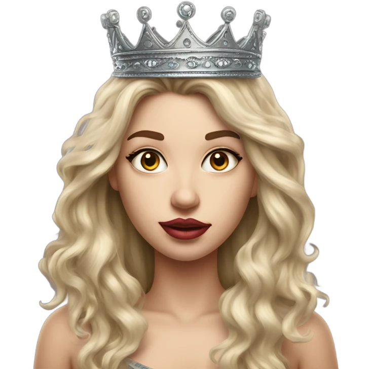 Caucasian Hyper realistic long hair wearing crown and tattoos big lips emoji