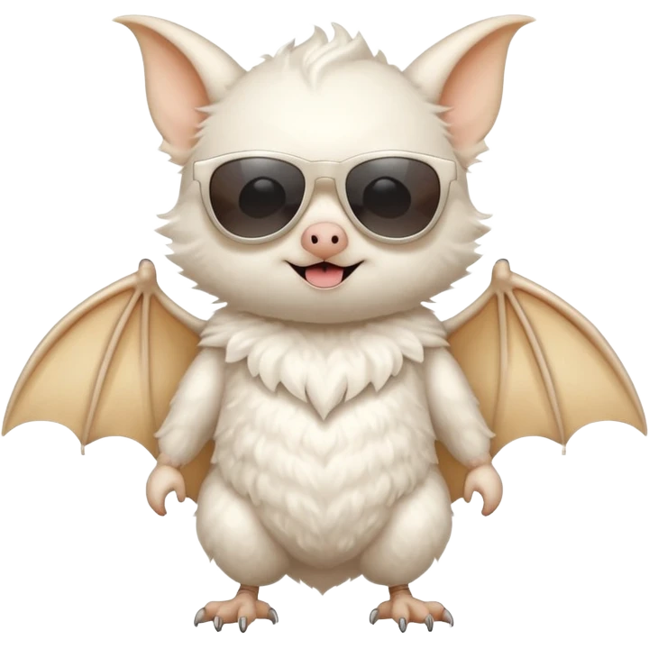 cute white bat with sunglasses, full body emoji