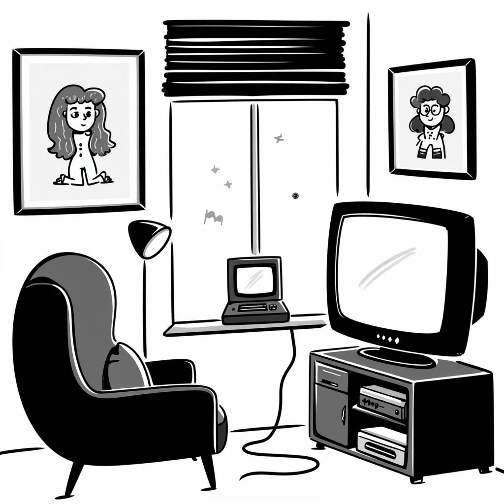 A retro gamer room with pixel posters and a console hooked to a tube TV emoji