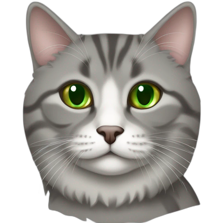 Green eyed fat Gray American bobtail cat  emoji