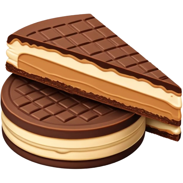round chocolate wafer covered in chocolate with peanut butter cream filling emoji