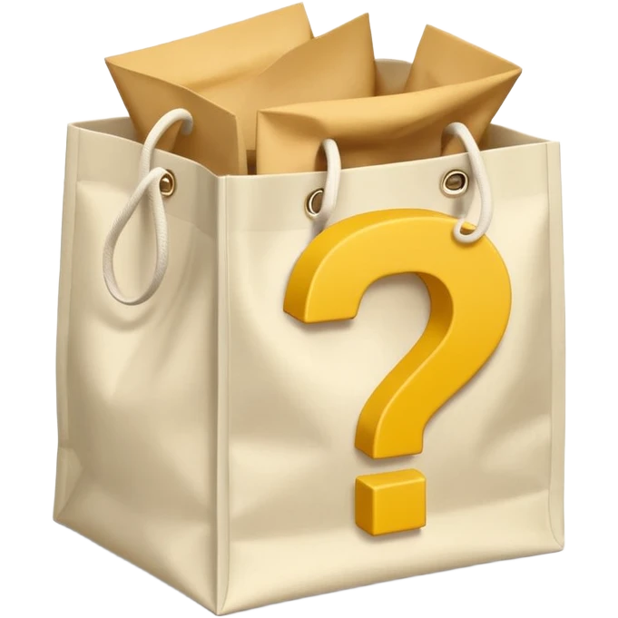 White bag with yellow questions mark cube boxes stuffed in it emoji