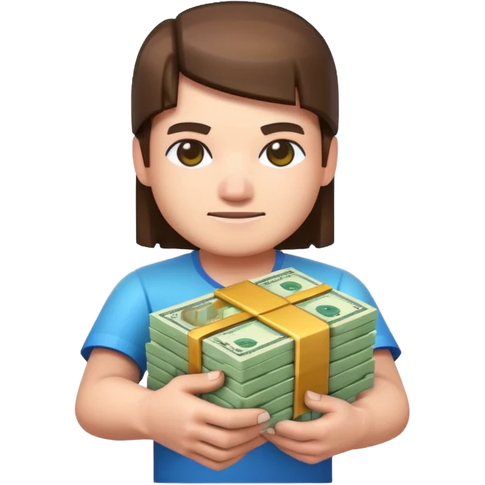 emoji style icon, minecraft blocky character holding a stack of money, pixel art style, bright colors, simple background, 3D glossy emoji, centered composition, soft shadow, high detail, clean outline, white background emoji