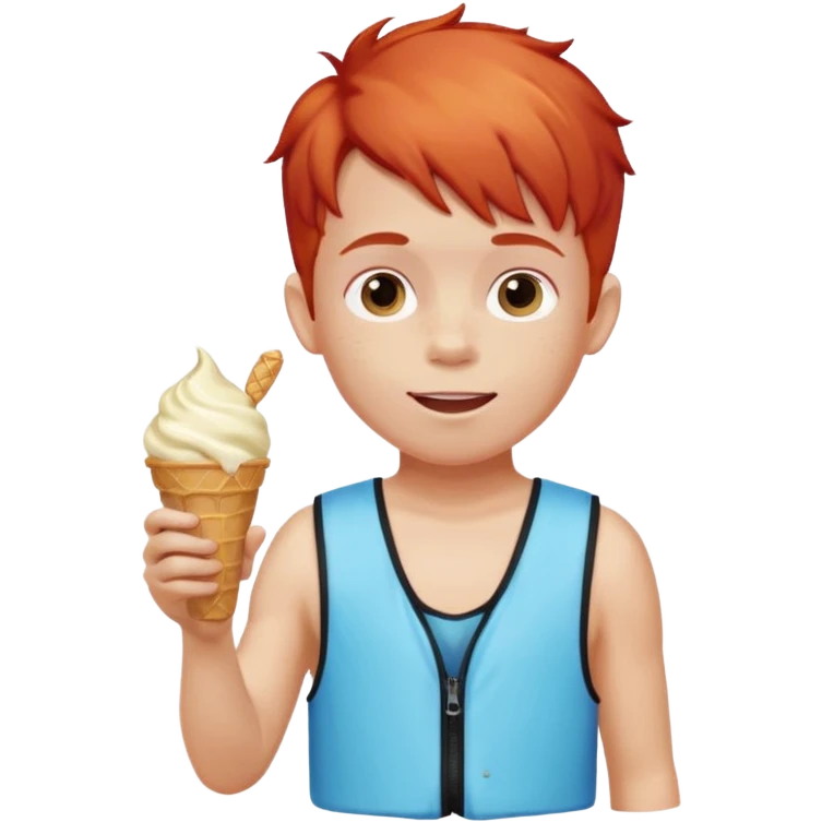 boy kid red haired wearing arm floaties, eating ice cream emoji