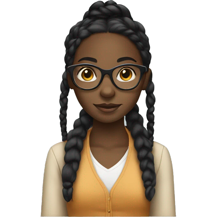 A black girl with clear glasses and black braids emoji