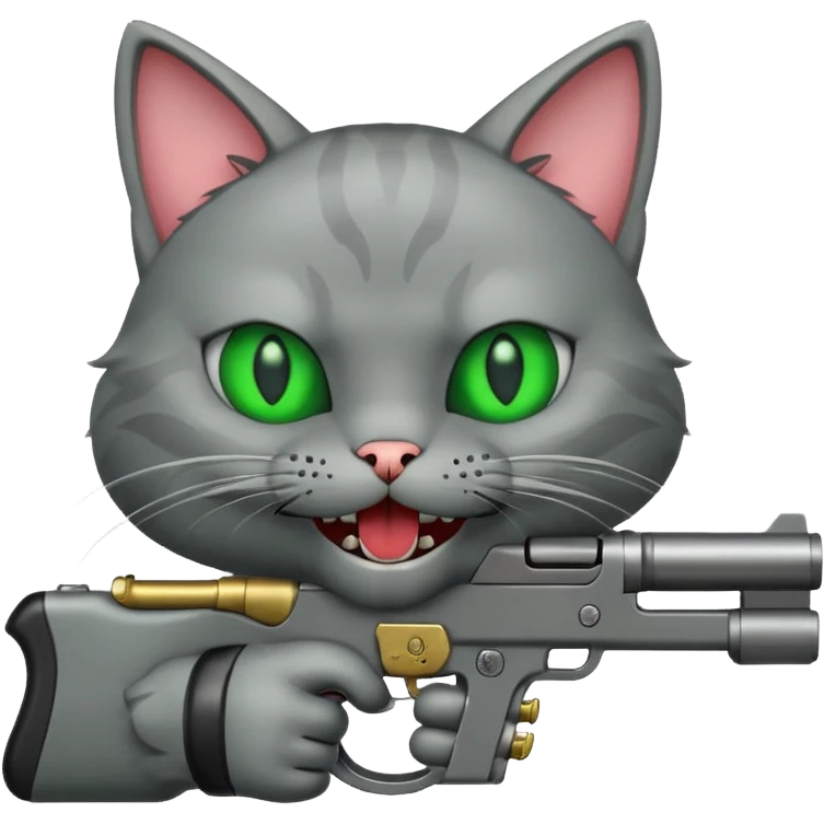 A cat with a gun evil laughing emoji