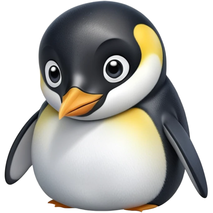 cinematic-cute-emperor-penguin-portrait-emoji,-head-tilted-playfully-and-inquisitively,-with-glossy,-pristine-plumage-accented-by-a-bright-beak-and-round,-sparkling-eyes-filled-with-curiosity,-simplified-yet-irresistibly-adorable-features zoomed into the face emoji