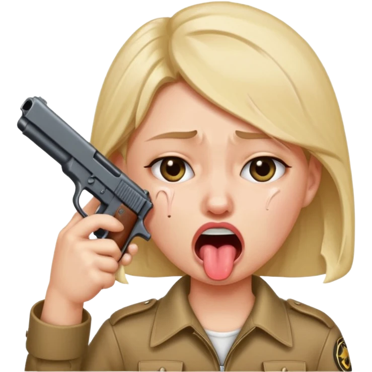 sticking out tongue and crying with gun pointed to head emoji