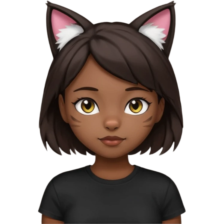 a girl with short dark brown hair with lots of dandruff , cat ears and a tail, with a black t-shirt on emoji