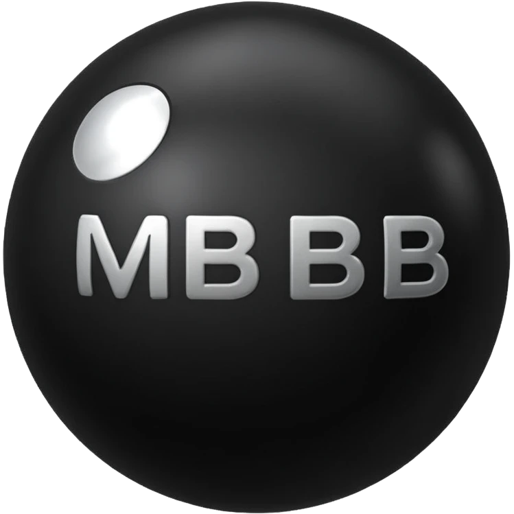 Black Ball with MB written on it. Nothing else no holes. emoji