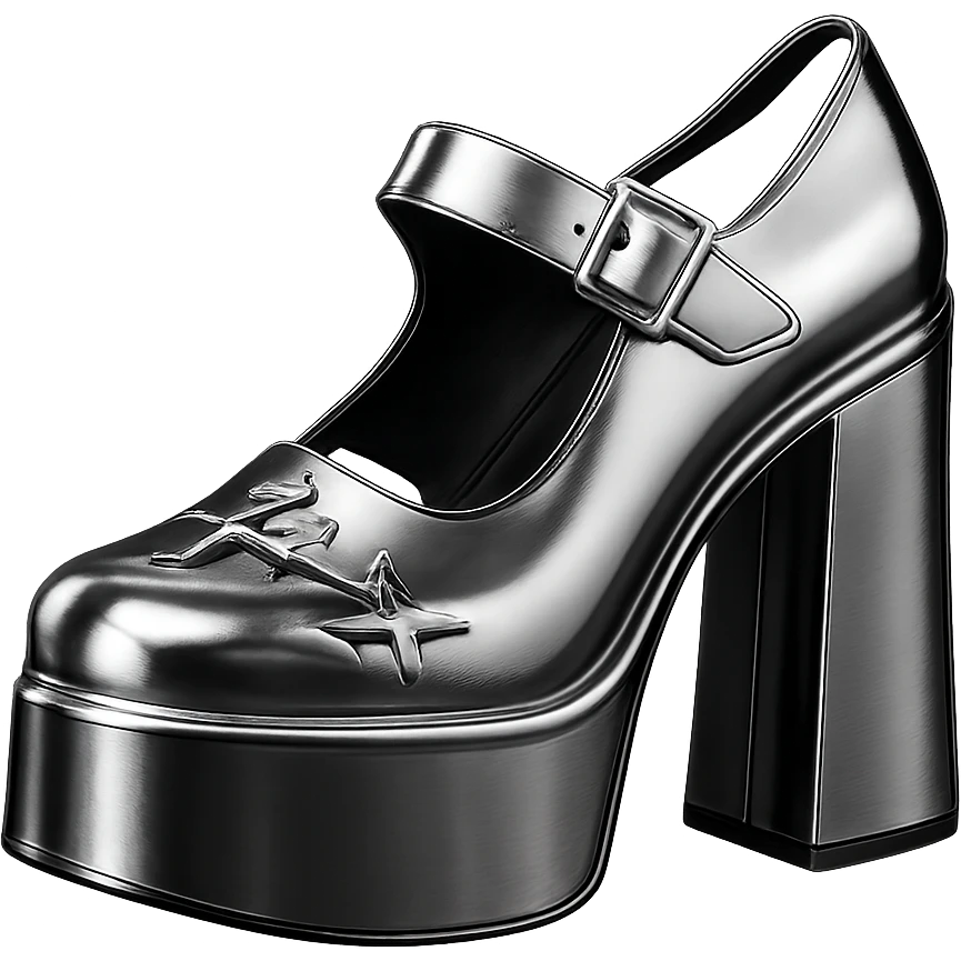 BLACKPINK-inspired gothic shoes, no hearts, black and pink, shiny and dramatic, chrome style emoji