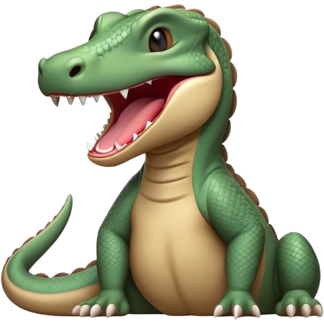 Cinematic Realistic Cute Yawning Komodo Dragon Portrait Emoji, Head tilted slightly with a dramatic, wide-open yawn, showcasing a soft, rugged scaled hide with subtly drooping features and half-closed, drowsy eyes rendered in authentic detail, high shine, relaxed yet expressive, styled with a dash of natural desert charm, soft glowing outline, capturing the essence of a sleepy yet affectionate Komodo dragon that appears ready to stretch out for a deep, restful nap! emoji