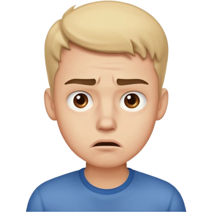 make an emoji of a (young person it has to be like very very confused, disgusted, make the eyebrows very expressive, make the face like he was asking a quiesfion and not getting the answer he wants, male his face TIRED emoji