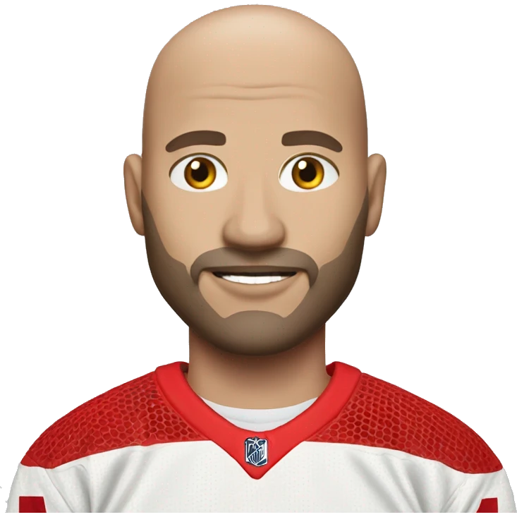 White bald man with facial hair with Detroit red wings jersey  emoji
