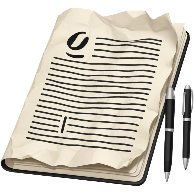 a paper manuscript that is a screenplay with a ballpoint pen emoji